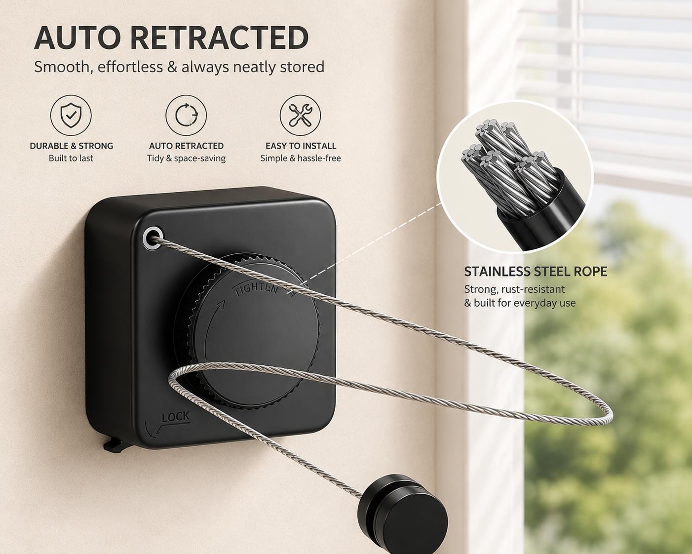 EZliving™ Anti-Sag Retractable Clothesline Tightener