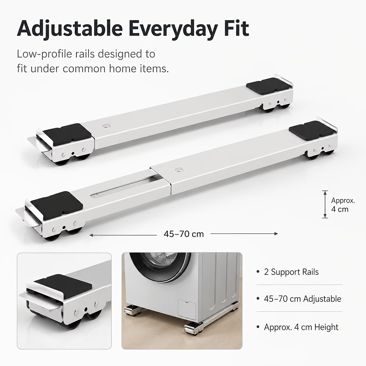 Adjustable Appliance Moving Base Rail Set